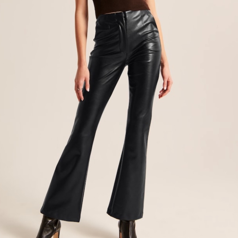 NWT A&F Vegan Leather Slim Flare Pant in black, size 27